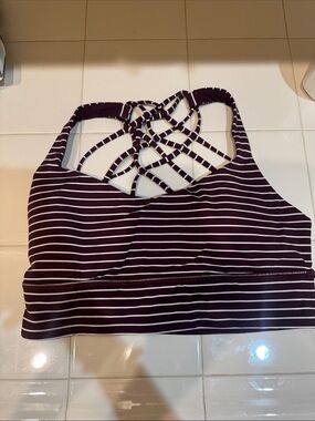 lululemon athletica Striped Crisscross Back Sports Bra - Dark Plum & White